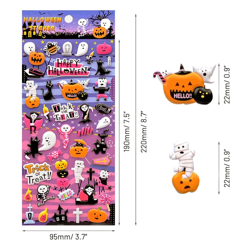 Halloween Cartoon 3D Foam Sticker - Skull, Pumpkin, Witch, Ghost