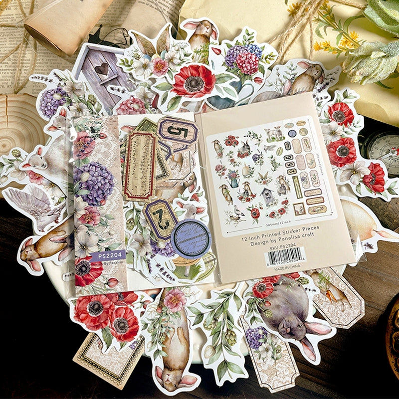 Artistic Vintage Animal Floral Adhesive Sticker Pack