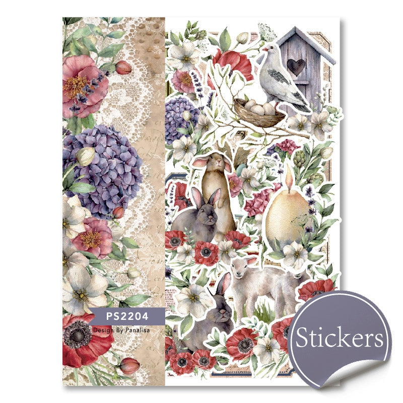 Artistic Vintage Animal Floral Adhesive Sticker Pack