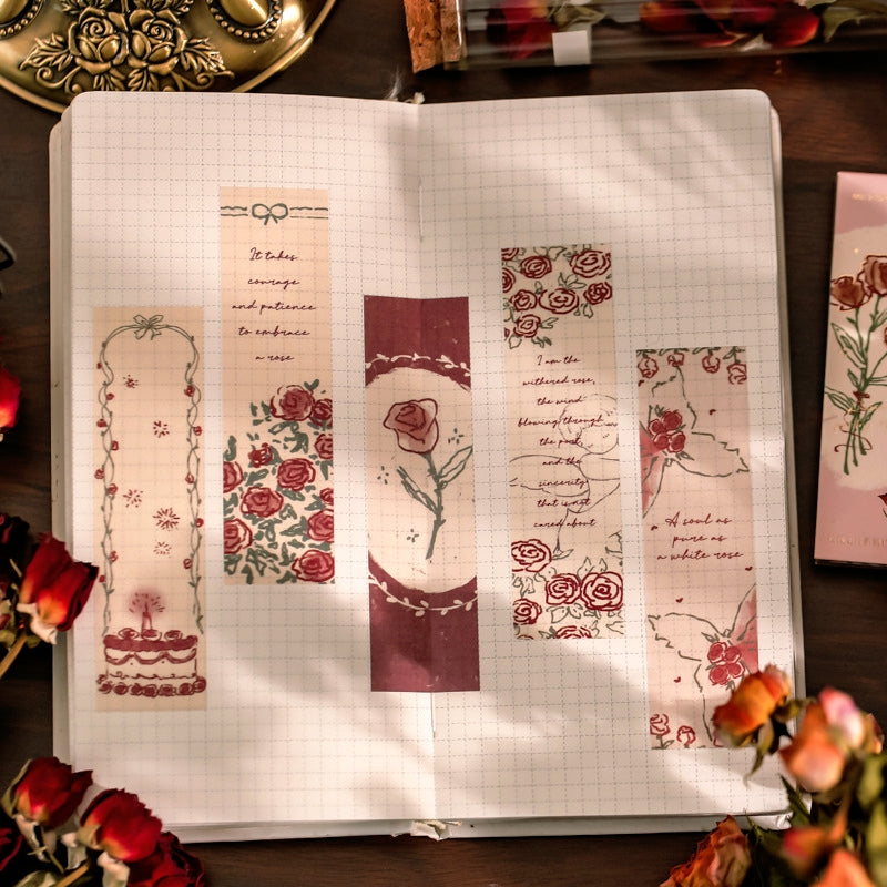 Romantic Long Strip Rose Illustration Washi Sticker