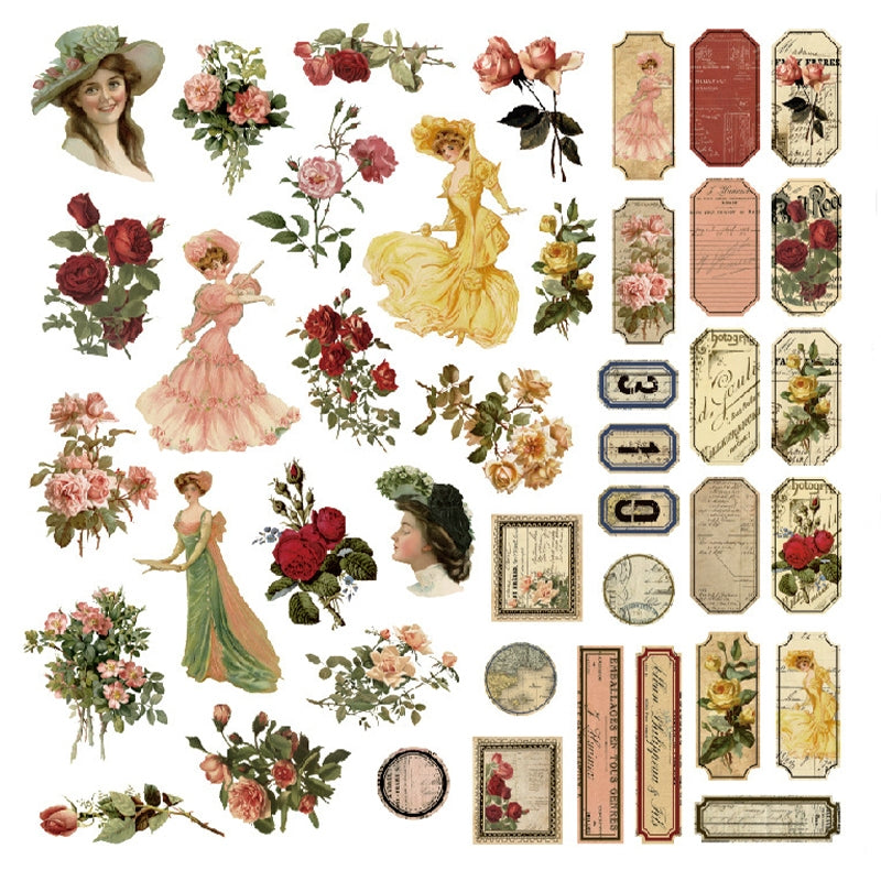 Vintage Floral Girl Journal Sticker Pack