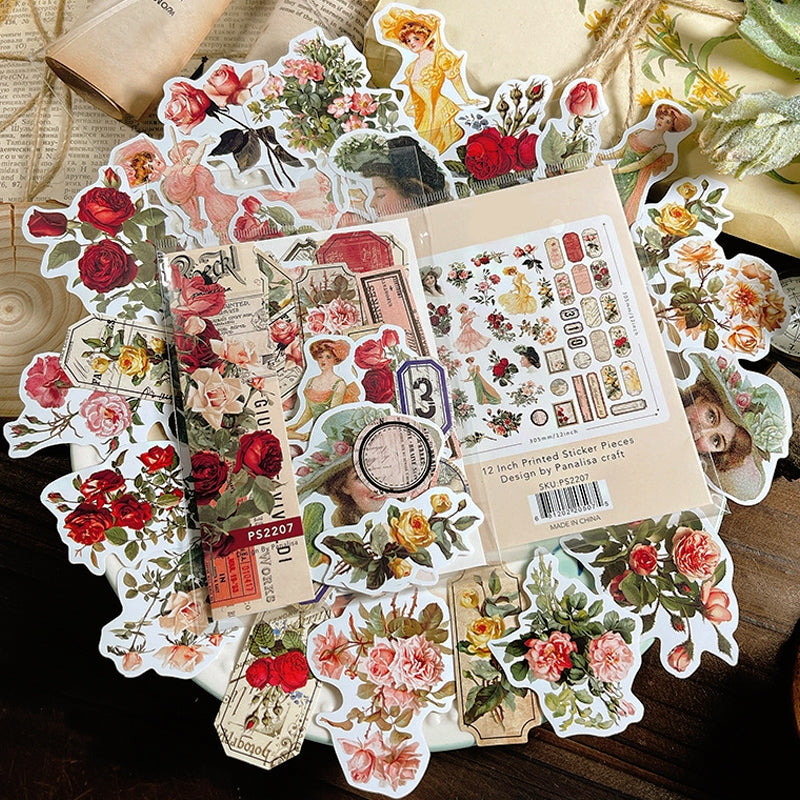 Vintage Floral Girl Journal Sticker Pack