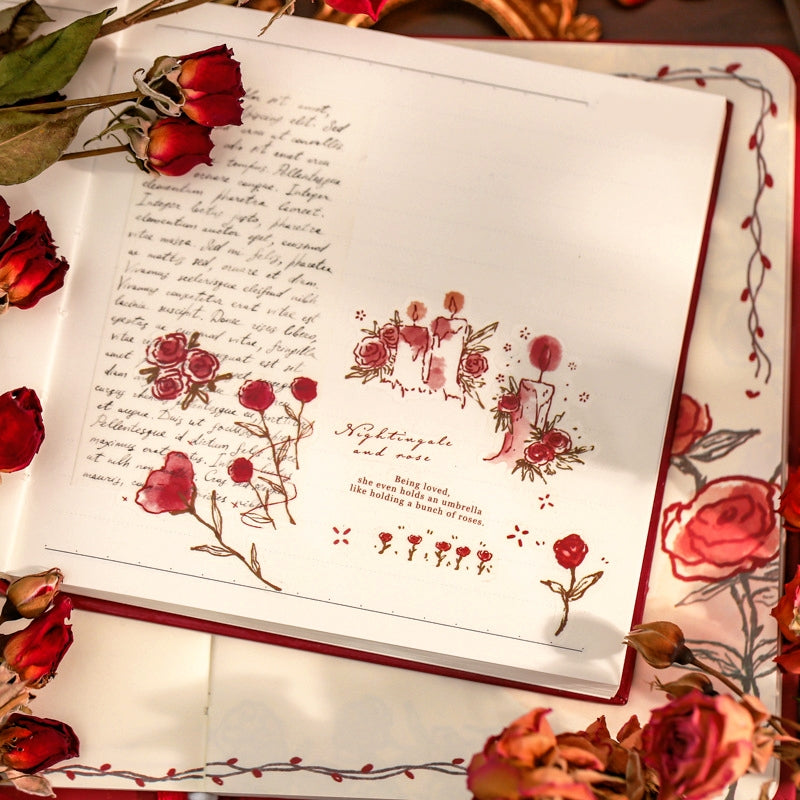 Hand Painted Rose Illustration Journal Deco Vinyl Sticker