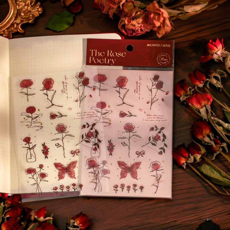 Hand Painted Rose Illustration Journal Deco Vinyl Sticker