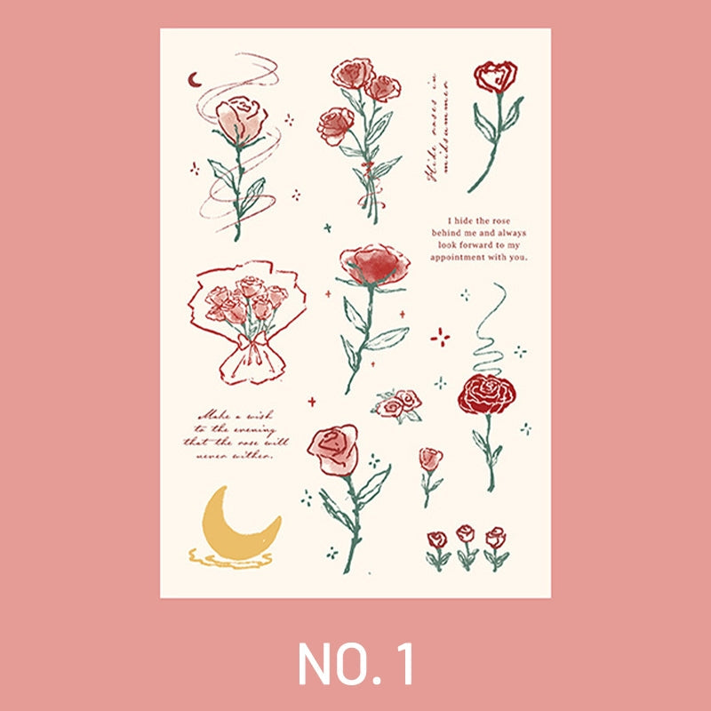 Hand Painted Rose Illustration Journal Deco Vinyl Sticker