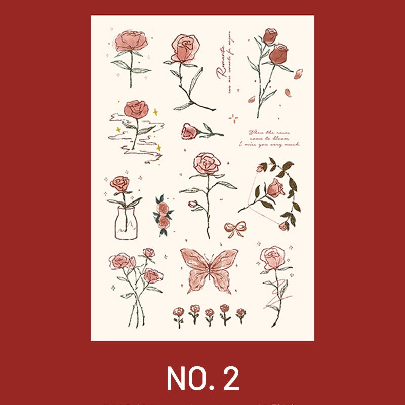 Hand Painted Rose Illustration Journal Deco Vinyl Sticker