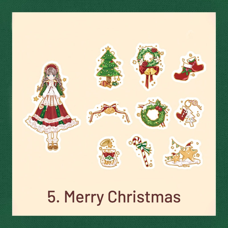 Cute Cartoon Christmas Bronzing Washi Sticker Pack