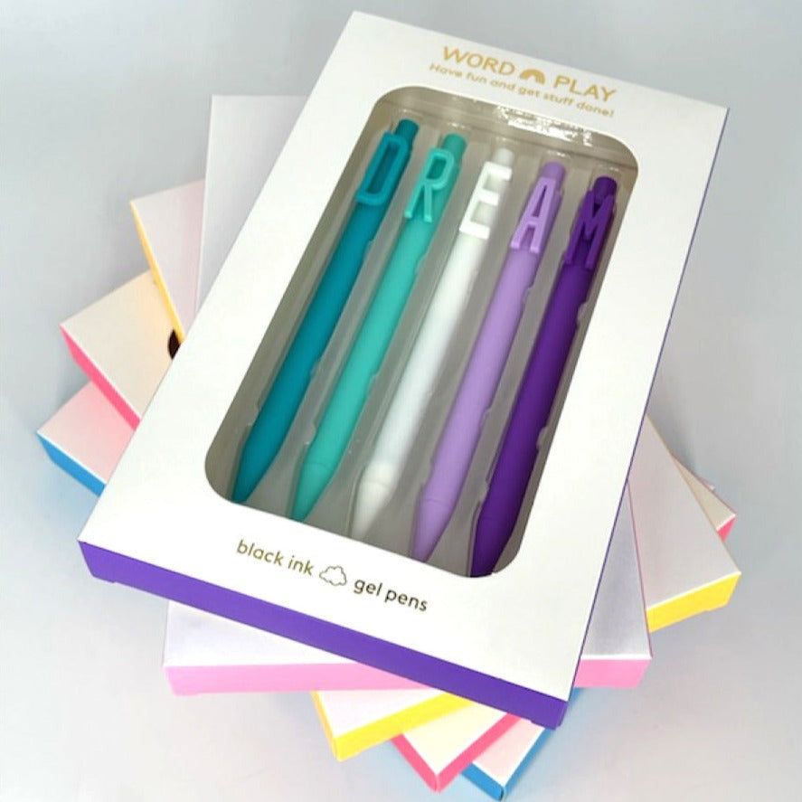 DREAM Word Play Set of 5 Black Gel Clip Pens