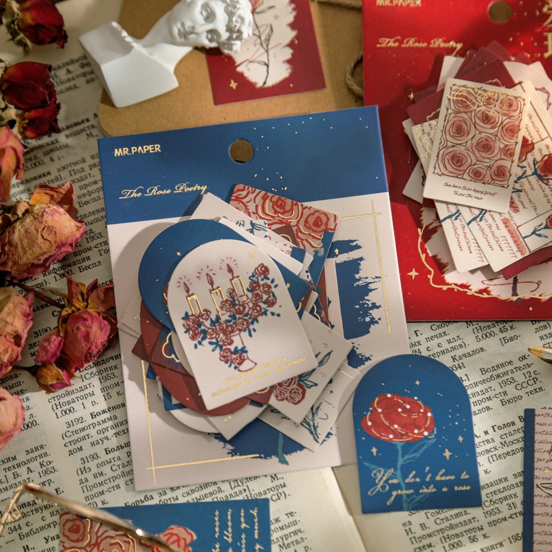 Vintage Artistic Rose Plant Sticker Pack