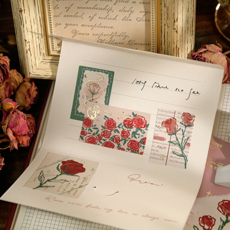 Vintage Artistic Rose Plant Sticker Pack