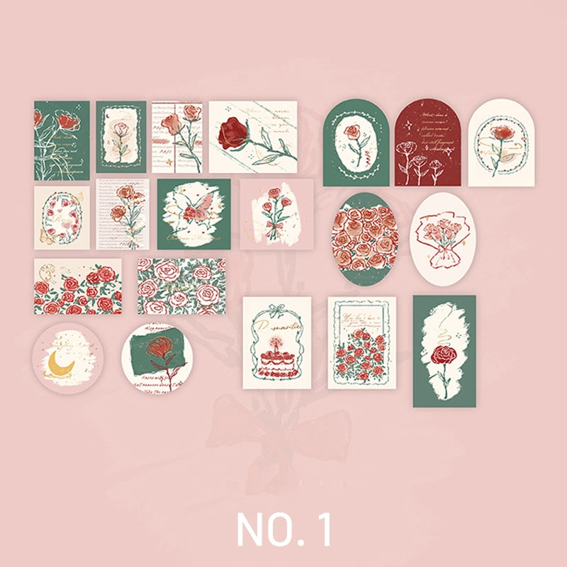 Vintage Artistic Rose Plant Sticker Pack
