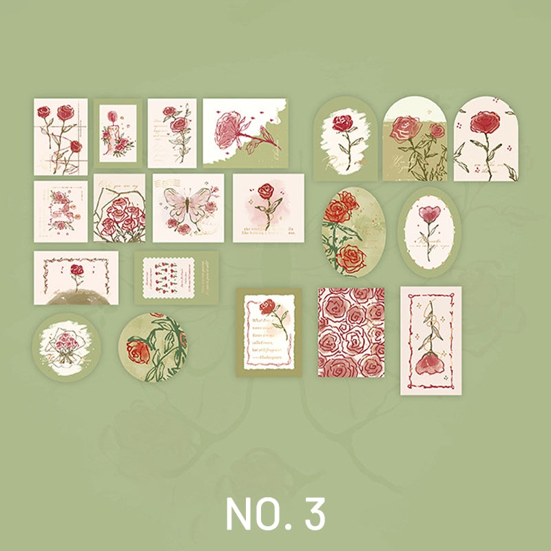 Vintage Artistic Rose Plant Sticker Pack