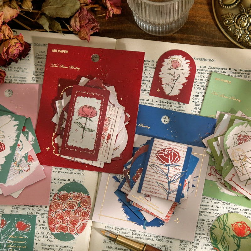 Vintage Artistic Rose Plant Sticker Pack