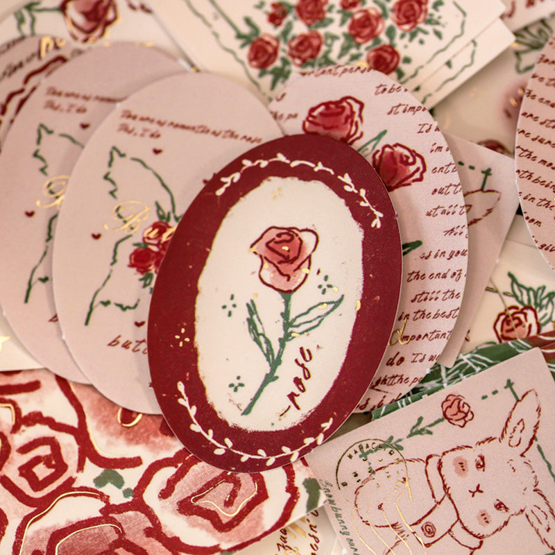 Literary Vintage Hot Stamping Boxed Rose Sticker