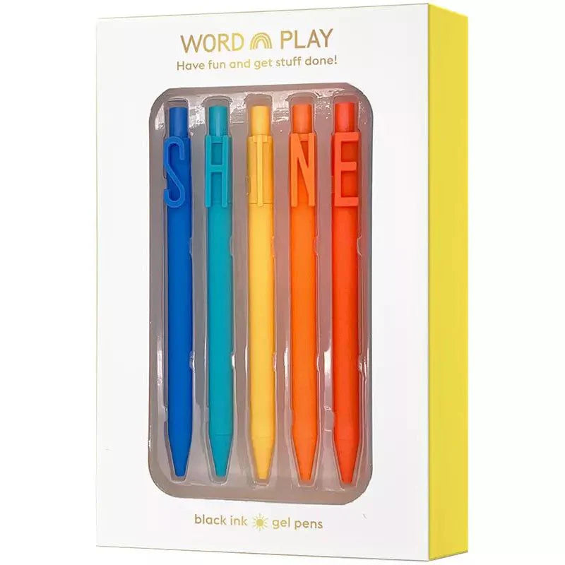 SHINE Word Play Set of 5 Black Gel Clip Pens