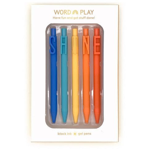 SHINE Word Play Set of 5 Black Gel Clip Pens