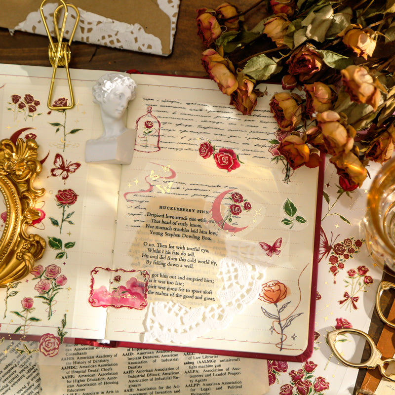 Vintage 3D Gold Stamping Rose Sticker