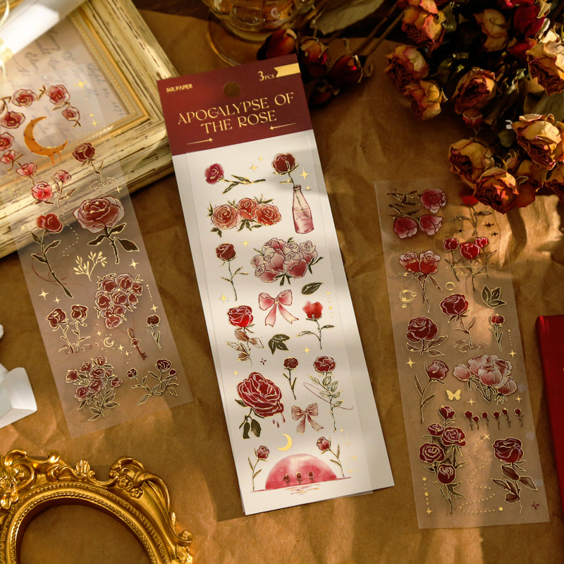 Vintage 3D Gold Stamping Rose Sticker