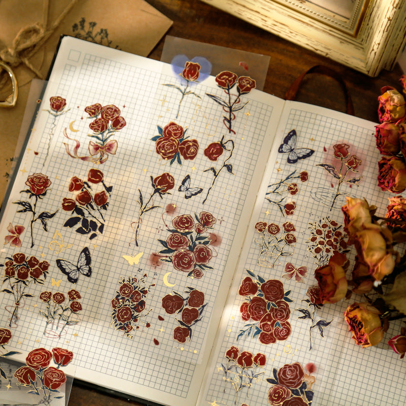 Vintage 3D Gold Stamping Rose Sticker