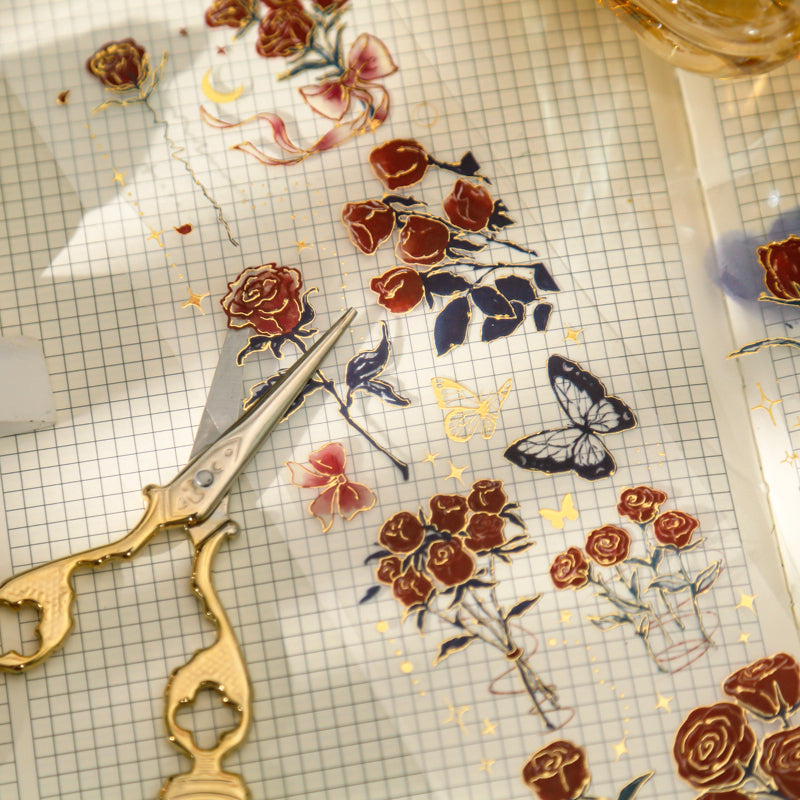 Vintage 3D Gold Stamping Rose Sticker