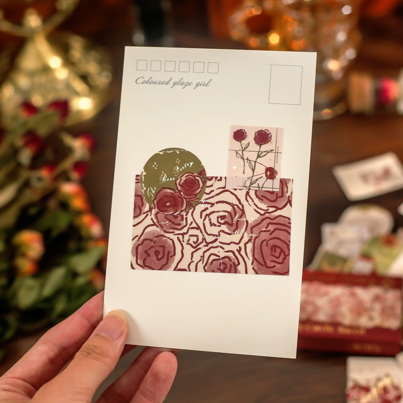 Literary Vintage Hot Stamping Boxed Rose Sticker