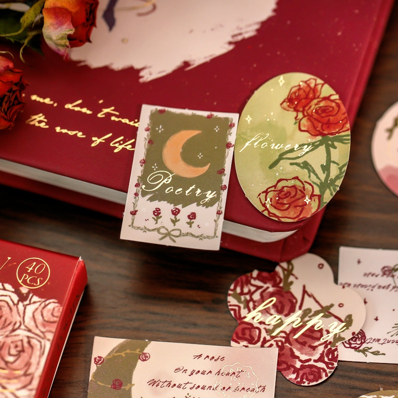 Literary Vintage Hot Stamping Boxed Rose Sticker