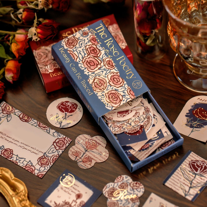 Literary Vintage Hot Stamping Boxed Rose Sticker