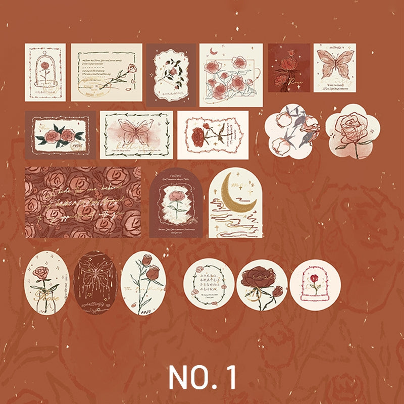 Literary Vintage Hot Stamping Boxed Rose Sticker