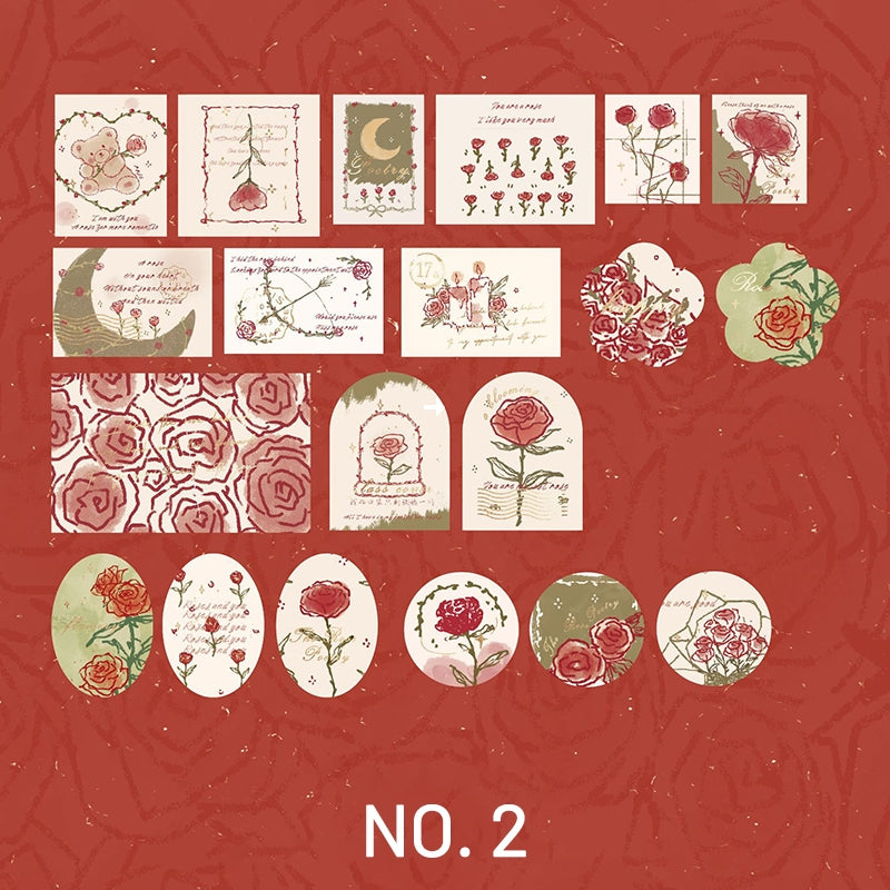 Literary Vintage Hot Stamping Boxed Rose Sticker